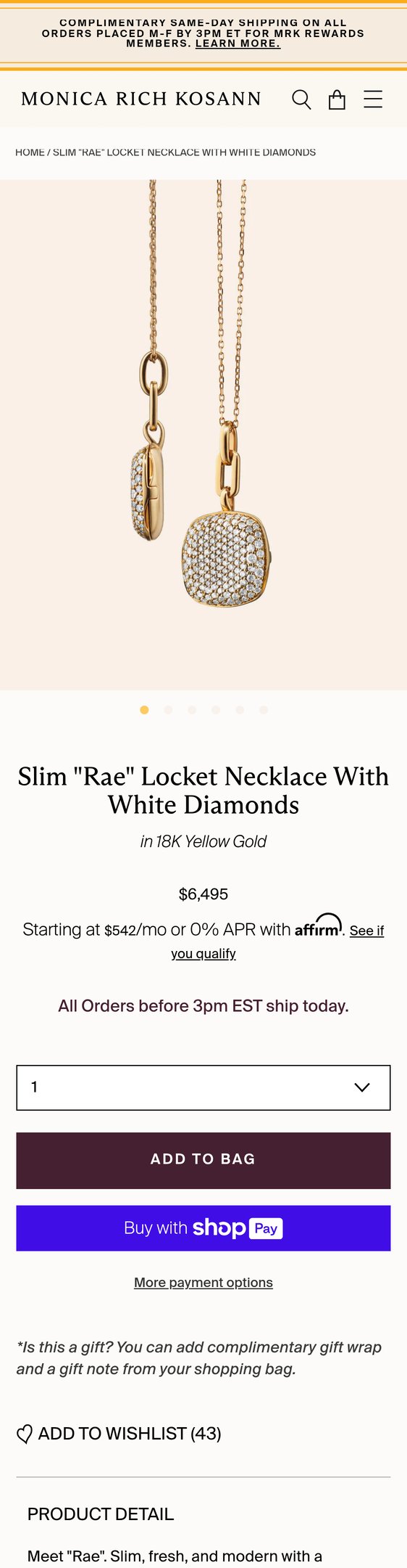 Jewelry product options include:  for Slim "Rae" Locket with White Diamonds from Monica Rich Kosann.