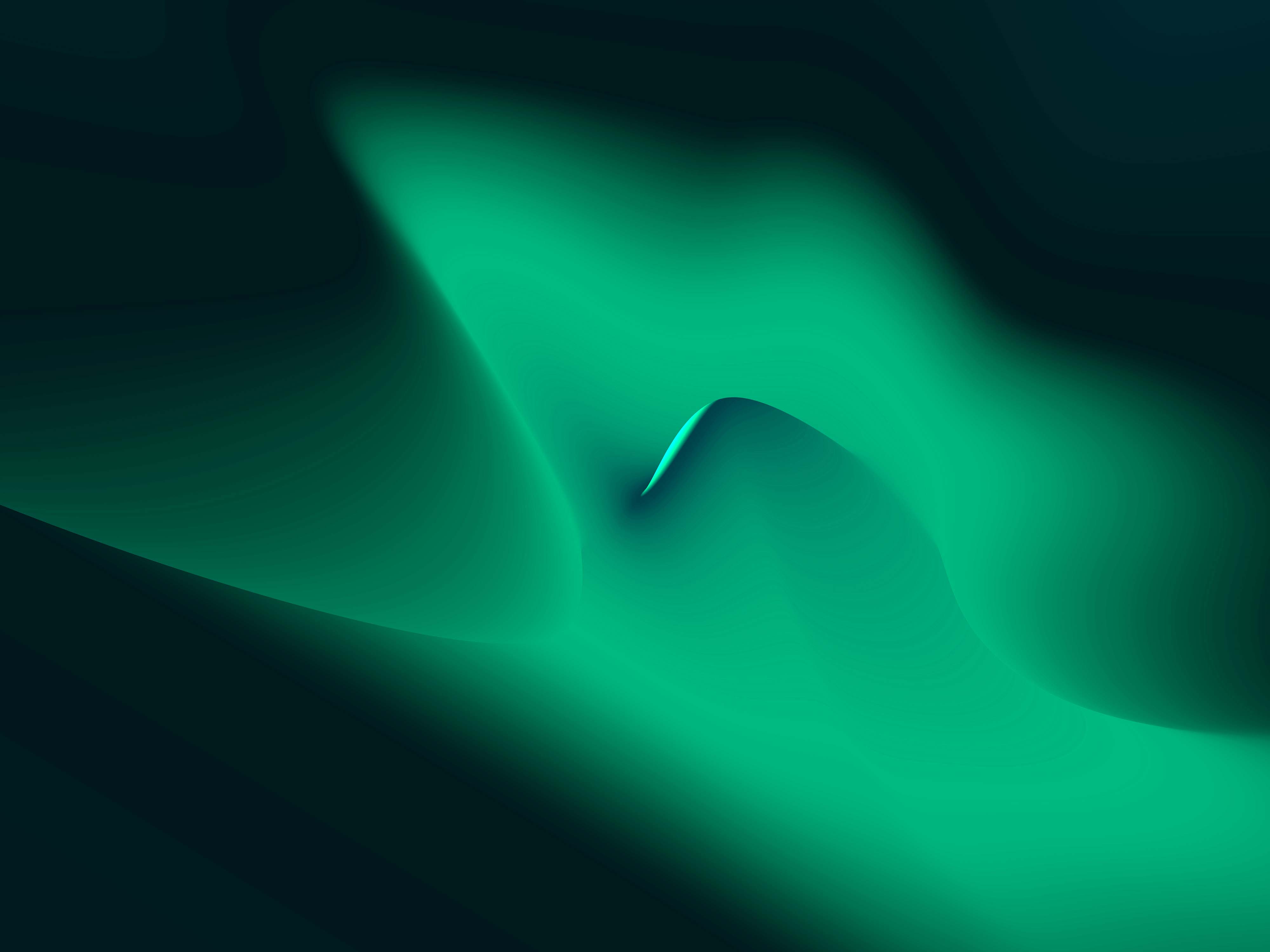 An abstract image with a black background and glowing 3D curves in green.