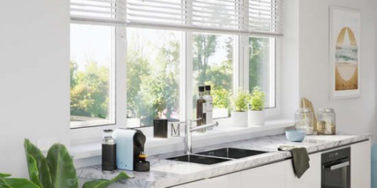 Real wood blinds for kitchen