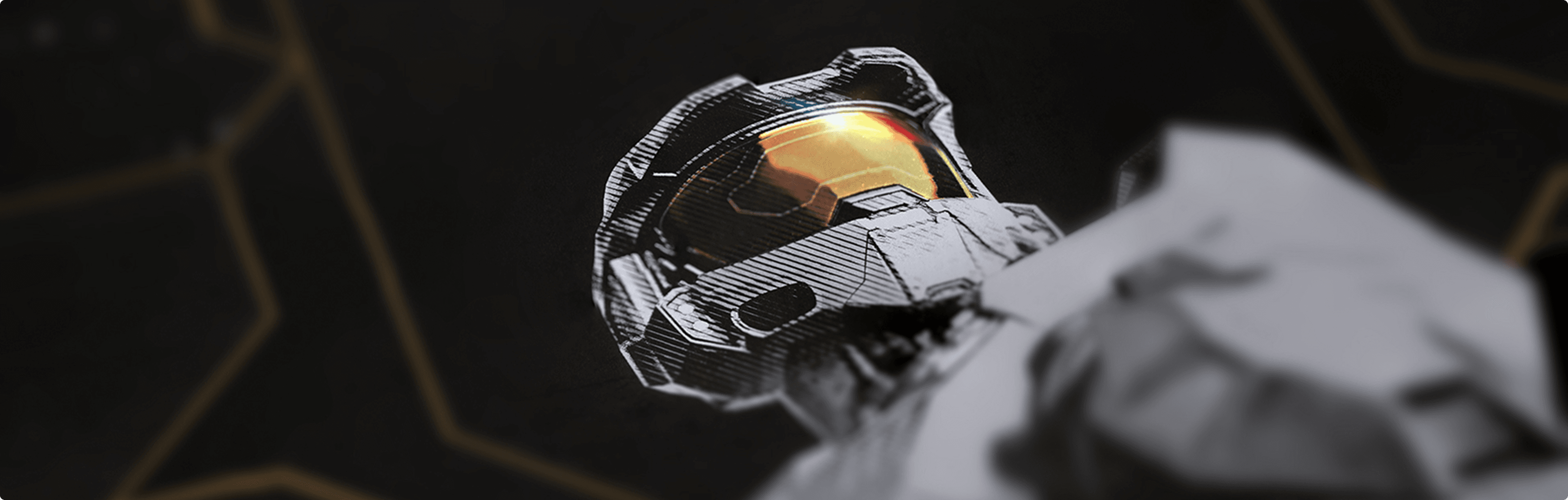 Closeup of a stylized image of master chief