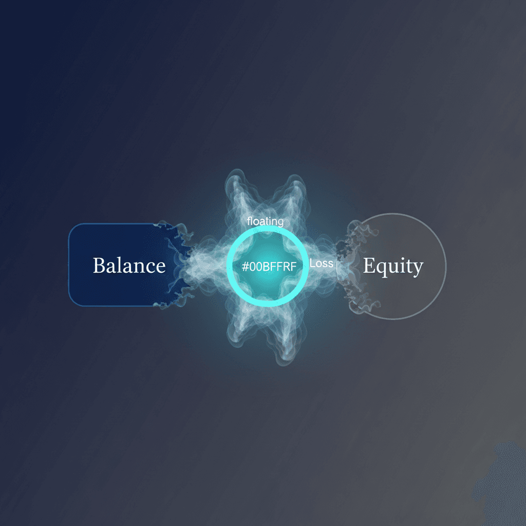 Visual diagram showing floating loss bridging gap between balance and equity in forex trading