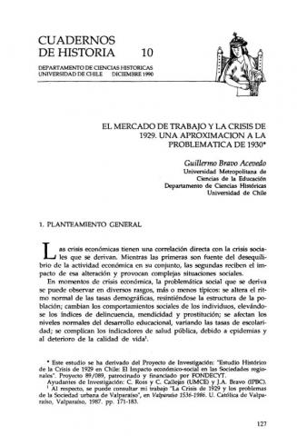 El mercado del trabajo y la crisis de 1929. Una aproximación a la problemática de 1930.