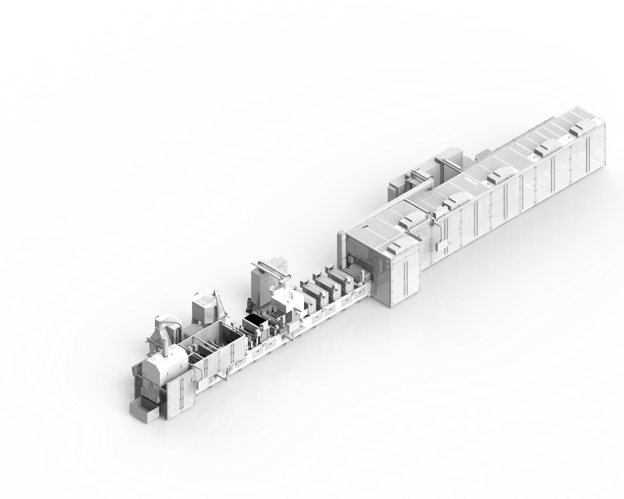 Modell einer Fabrik oder Industrieanlage, graues Renderbild, Architekturvisualisierung