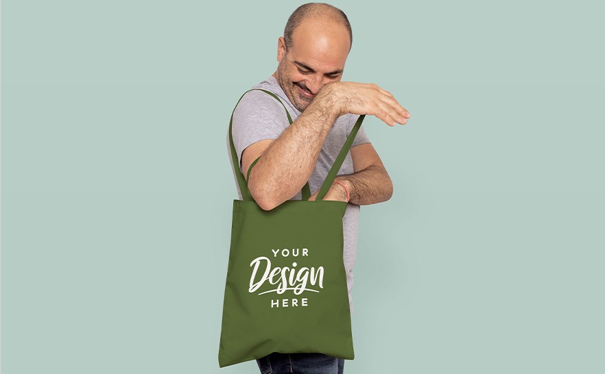 mockup of a man with a tote bag