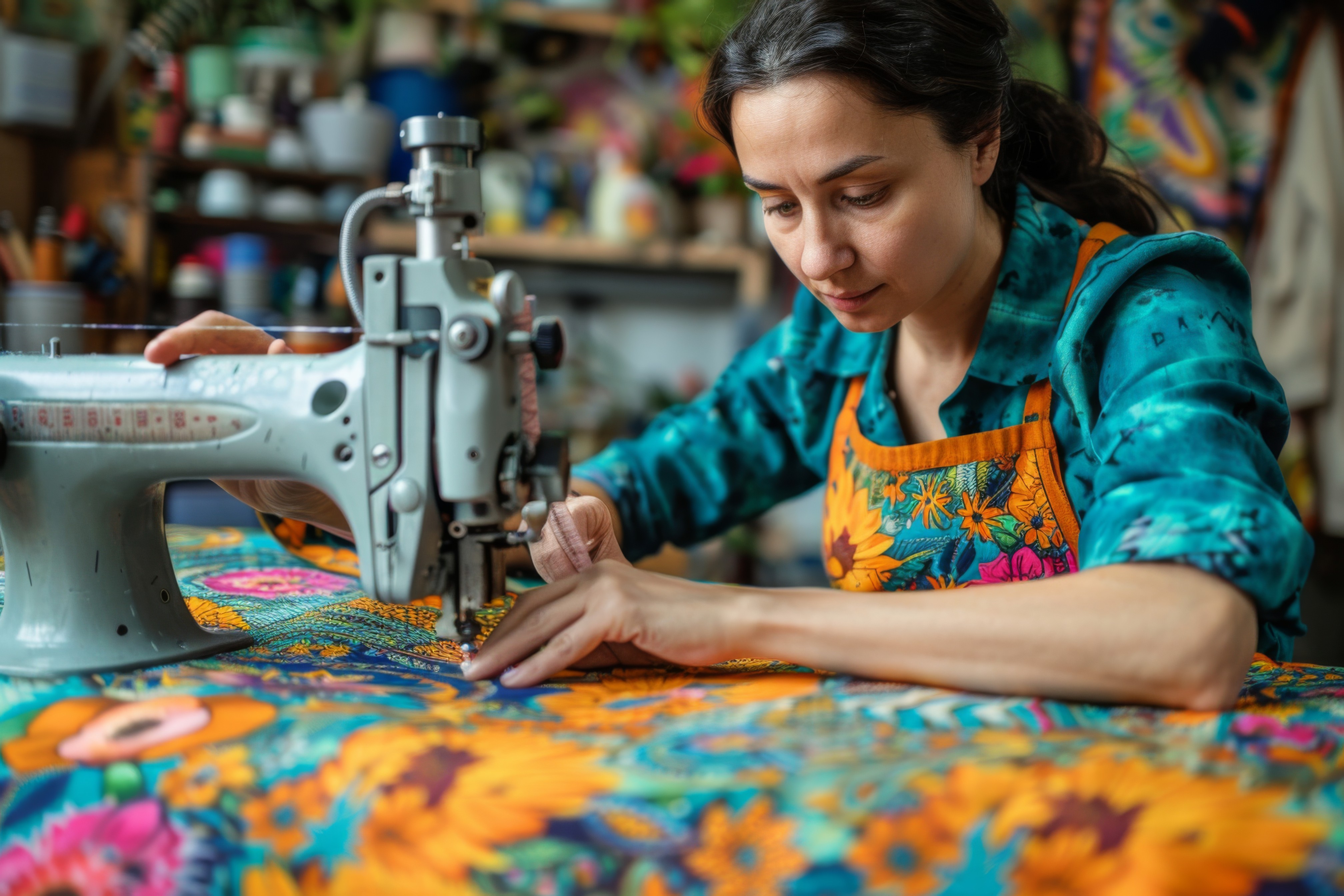 Antique sewing machine with illuminated bulbs
