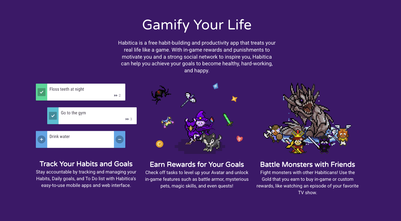 Habitica Life Gamification ADHD app homepage screenshot