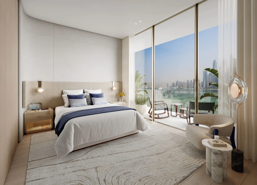 A serene and luxurious bedroom in a W Residences apartment.
