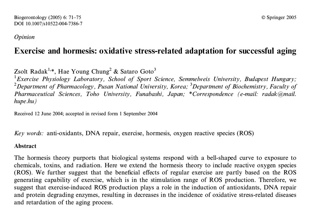 Research paper on exercise, hormesis, and oxidative stress adaptation