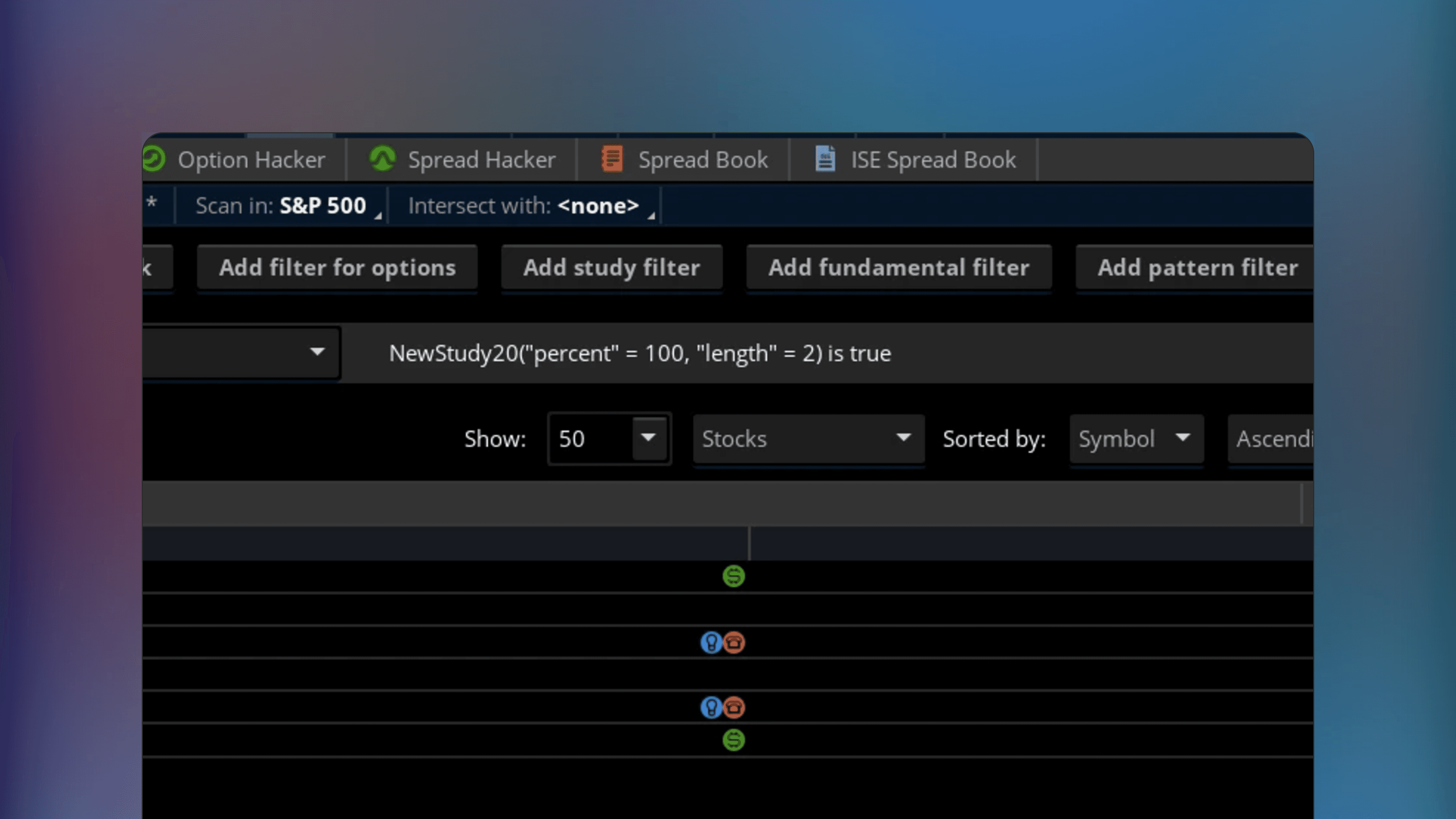 ThinkOrSwim platform interface displaying a price chart and volume indicator identifying stocks with significant volume changes.