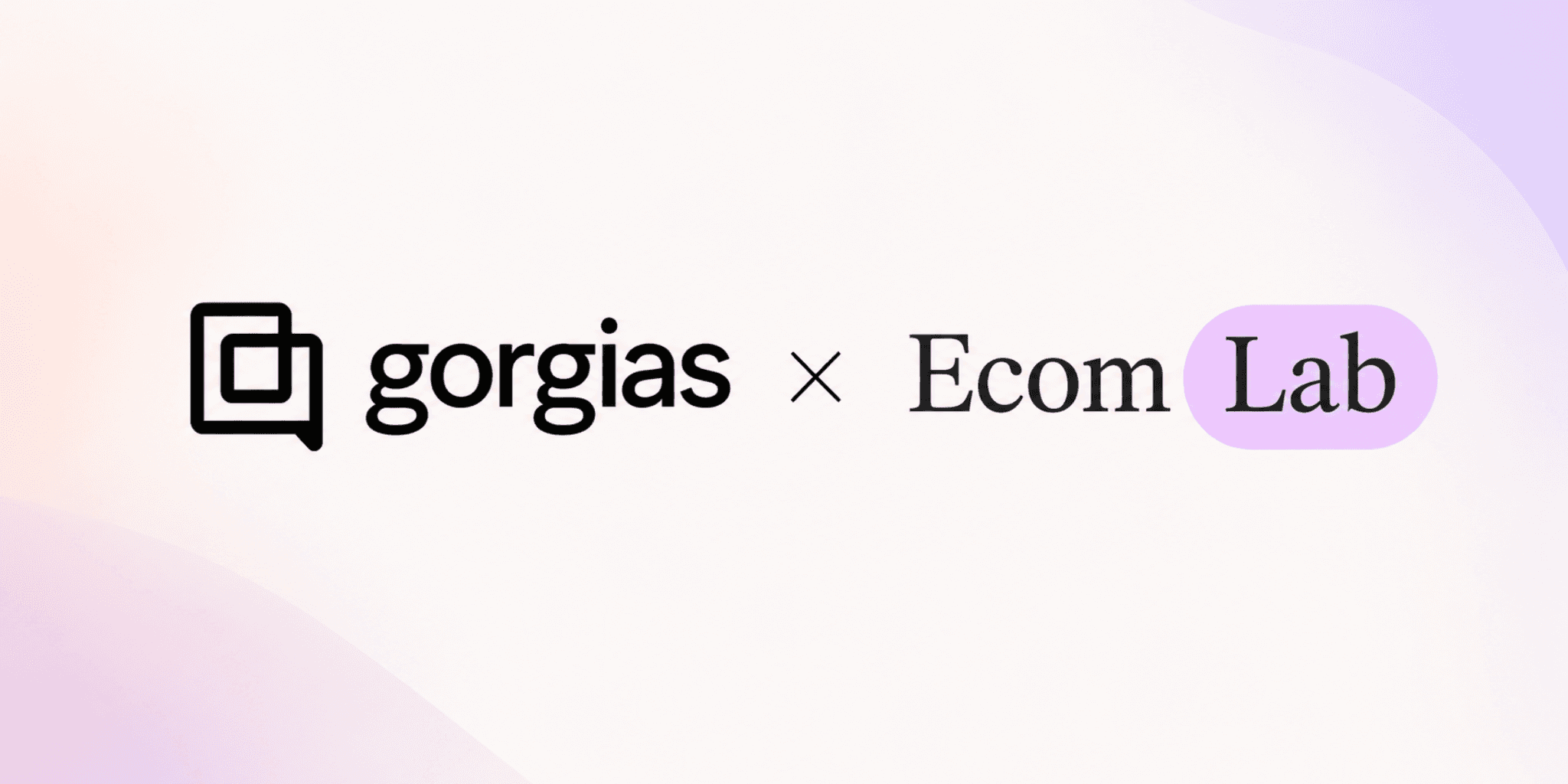 Gorgias and Ecom Lab partnership logo on a soft pastel gradient background.