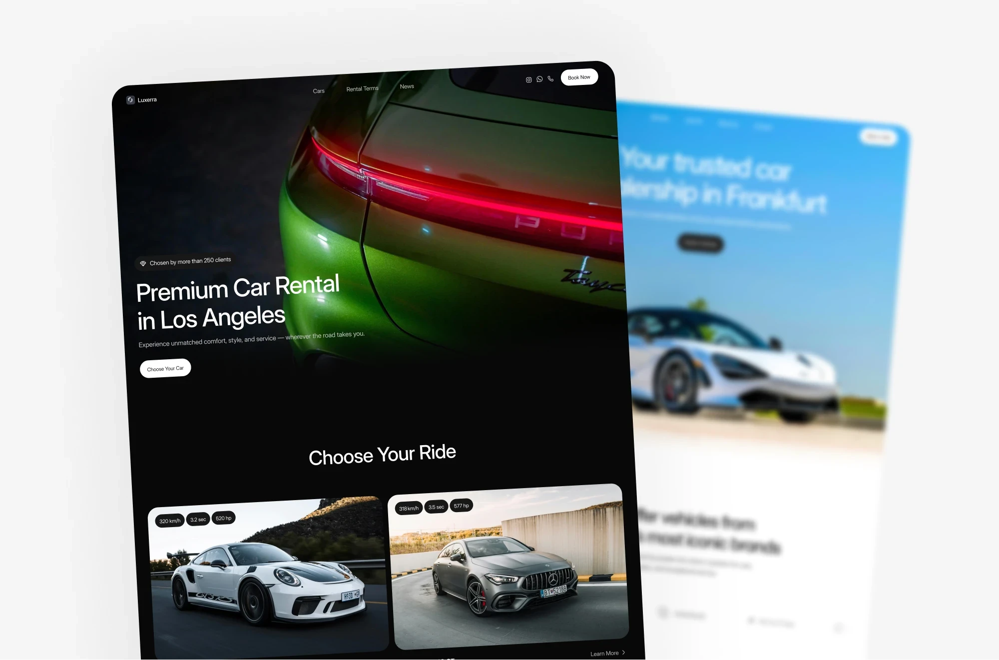 Car rental website examples with structured layouts, vehicle listings, and clear booking buttons.