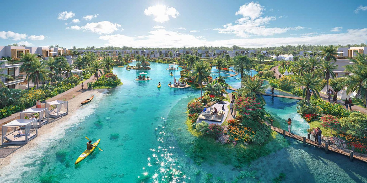 Aerial view of the new Jumeirah Al Quoz Resort in the Bahamas, highlighting its elegant architecture and lush surroundings.