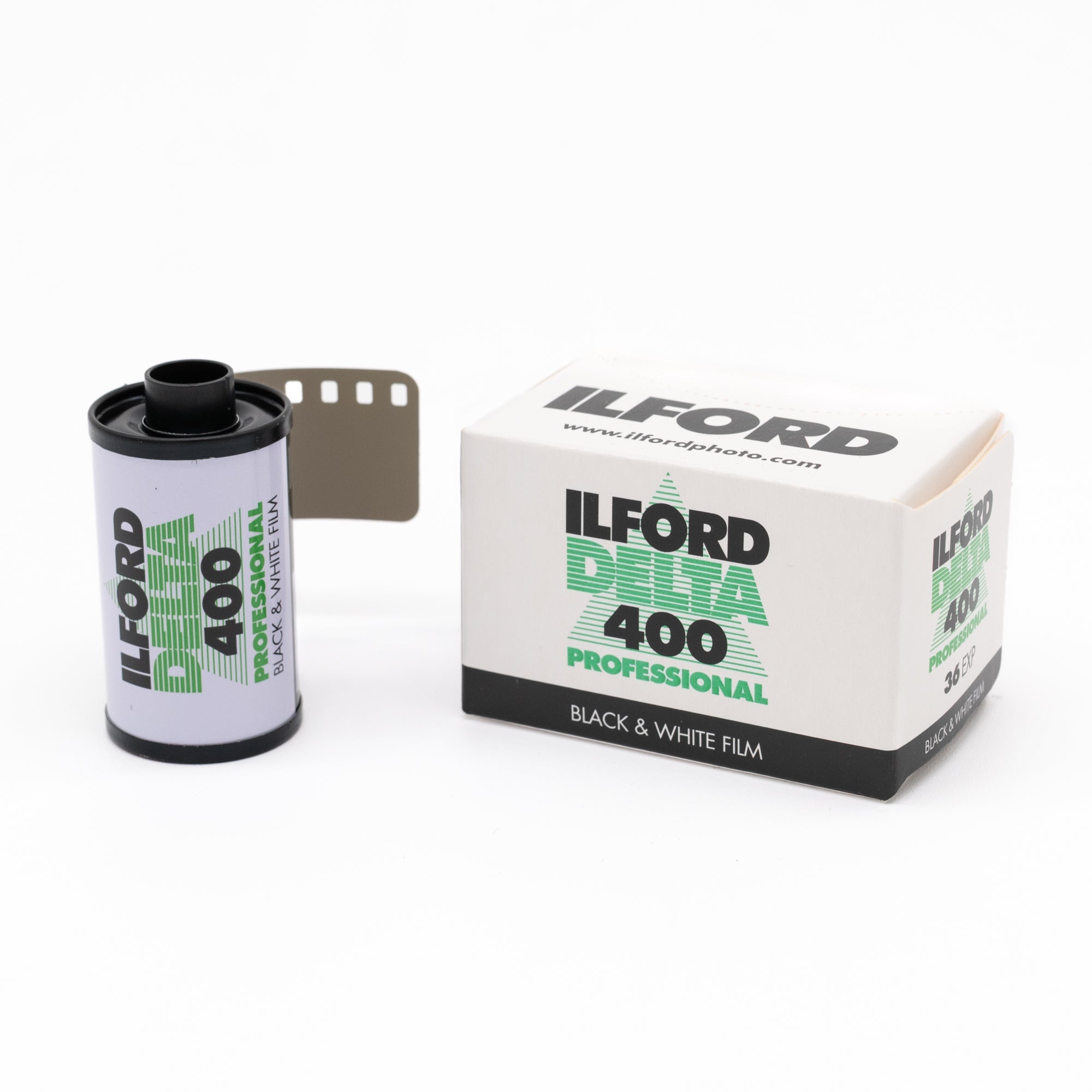 Ilford Delta 400 black and white film canister and packaging