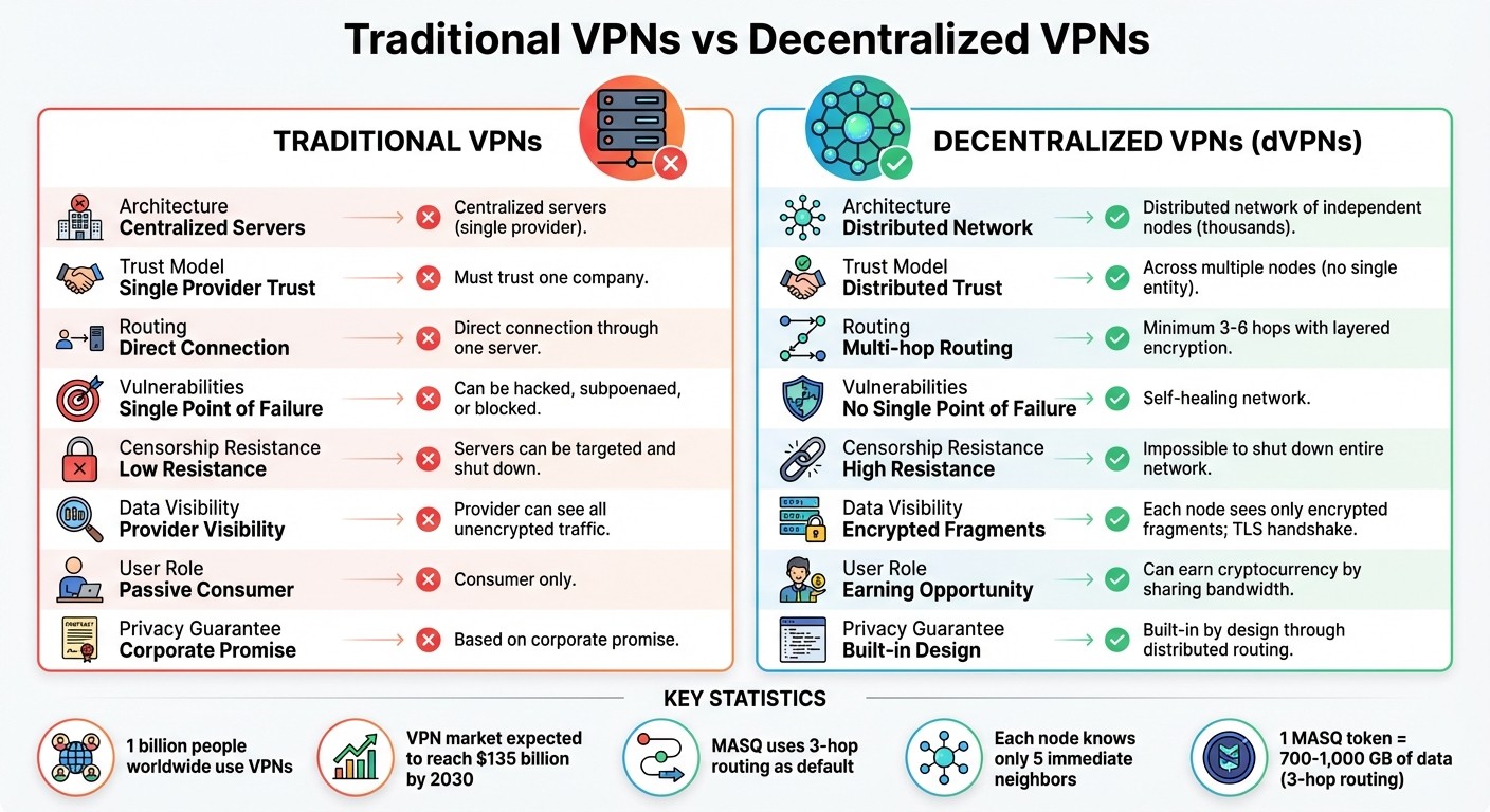 Decentralized VPNs vs Traditional VPNs: Key Differences in Privacy and Security