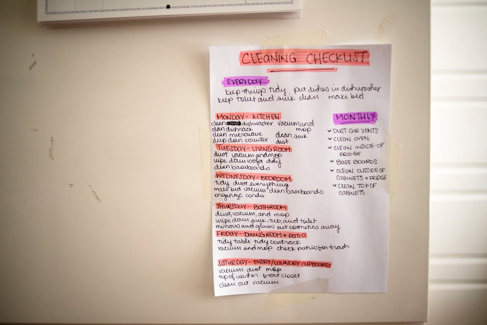 A list of caring responsibilities