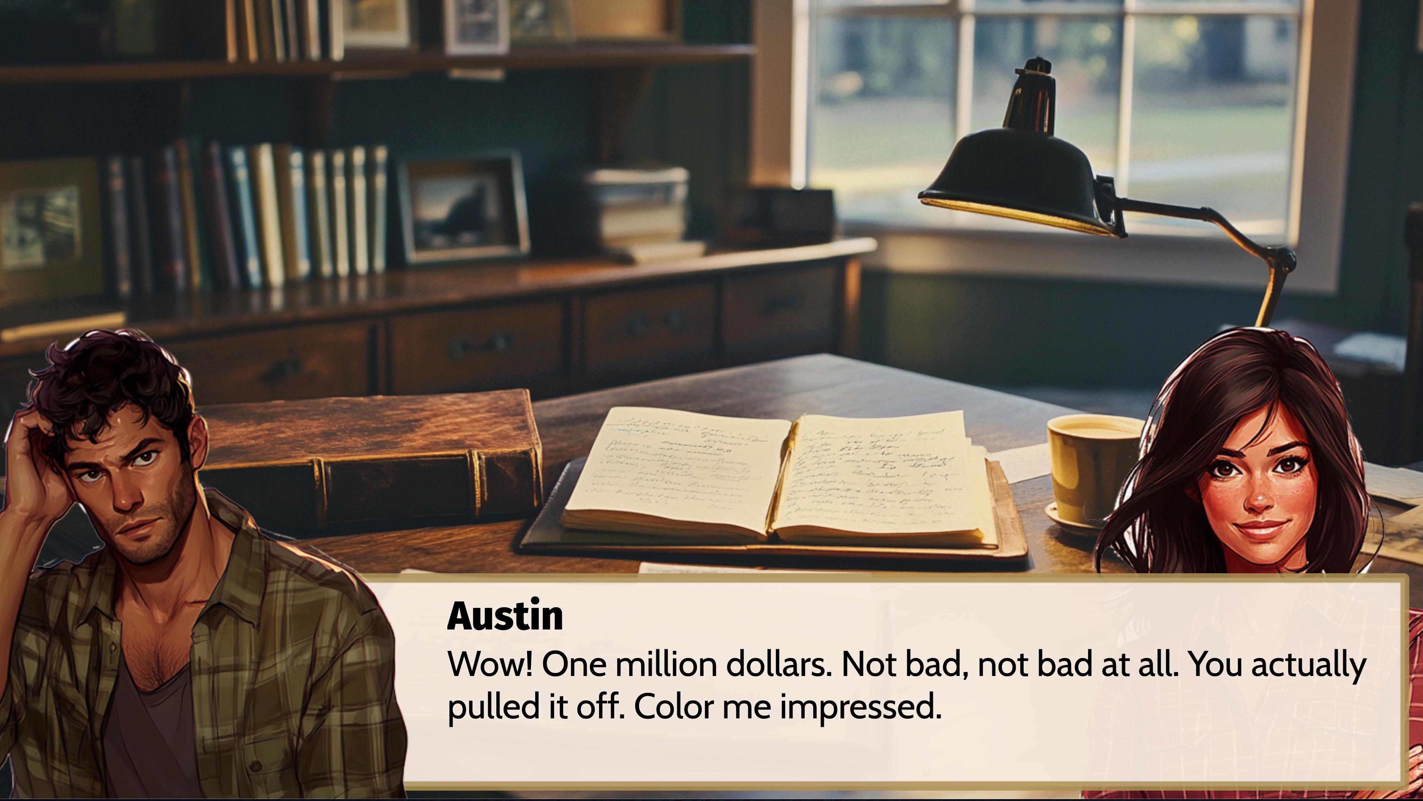 The ending narrative scene for "The Last Resort" eLearning game, wrapping up the primary story-driven challenge for the hospitality management course.