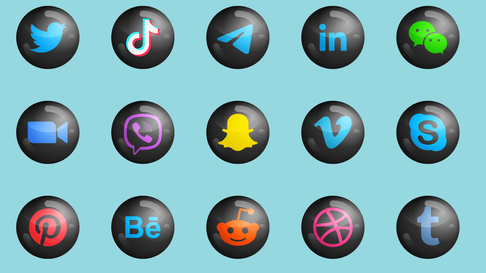 A collection of black social media icons displayed together on a neutral background.