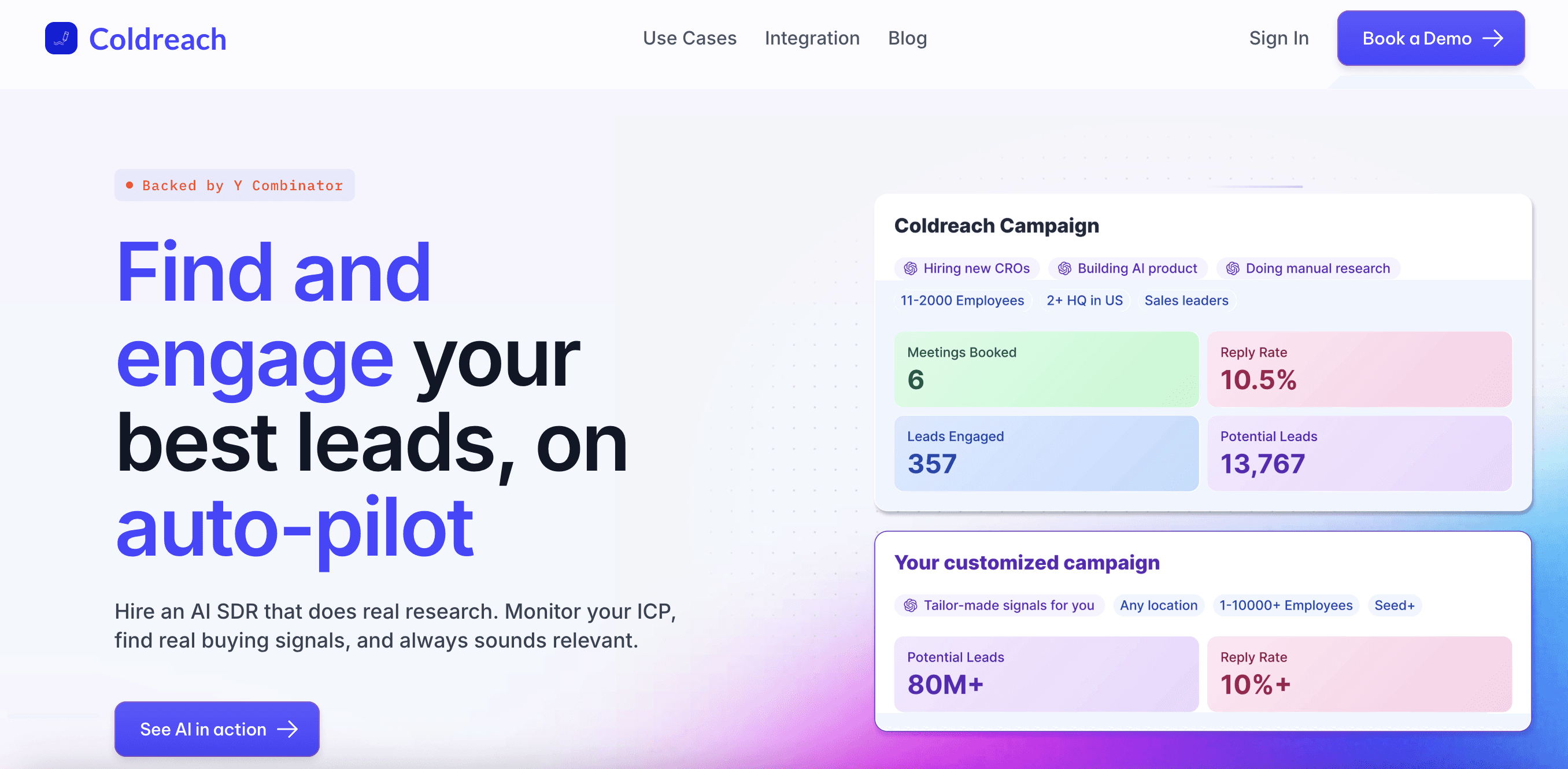 Coldreach landing page, where the vendor sells research-driven outreach off buying signals