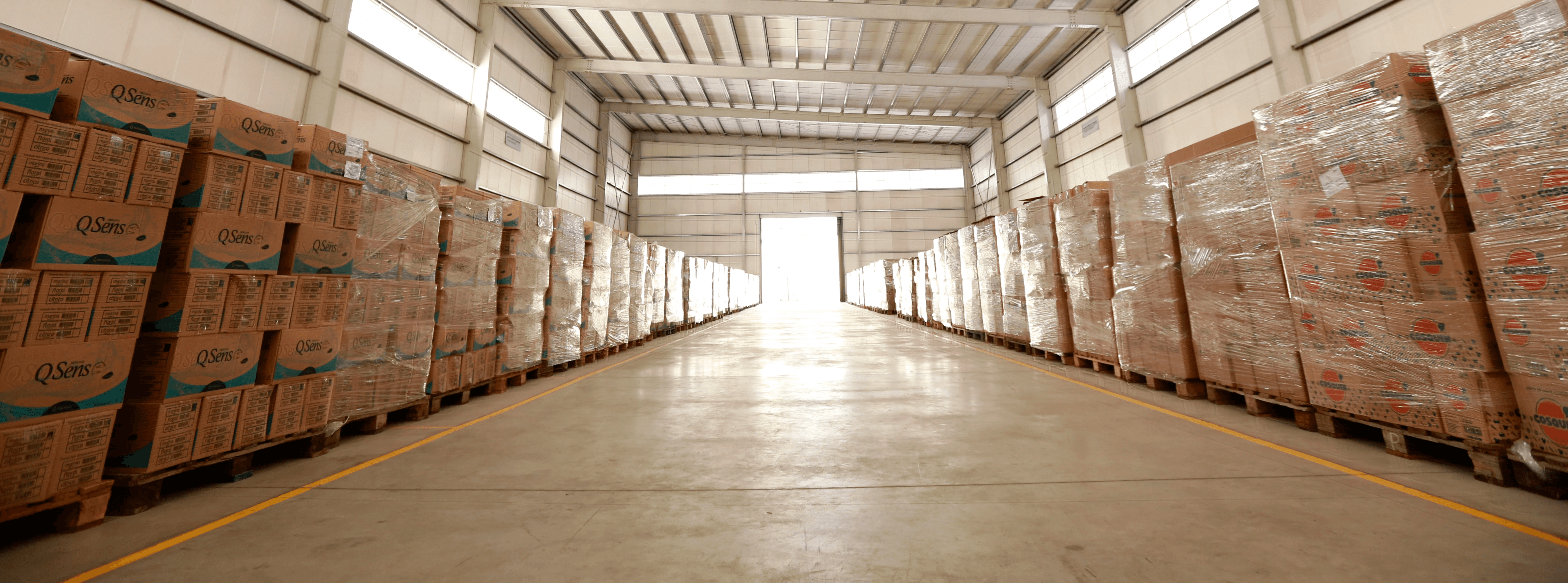 Depósito de PQL con productos terminados listos para distribución.