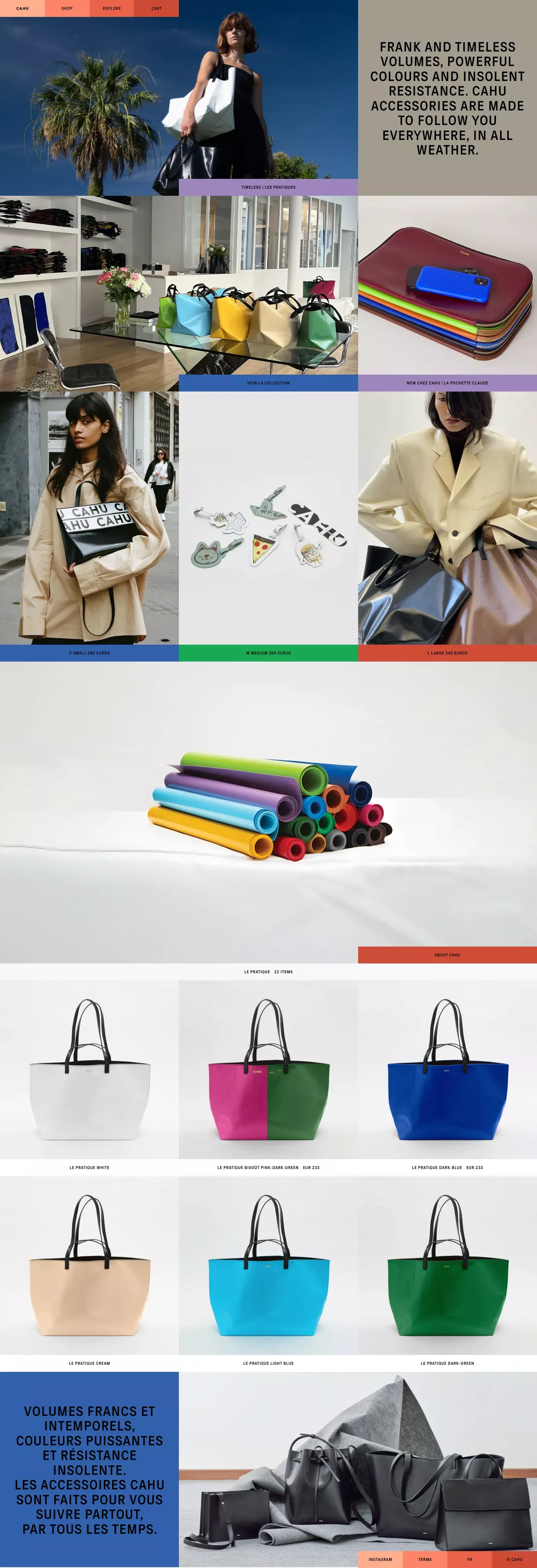 CAHU - Site Officiel ecommerce page screenshot showcasing Fashion and Ecommerce design