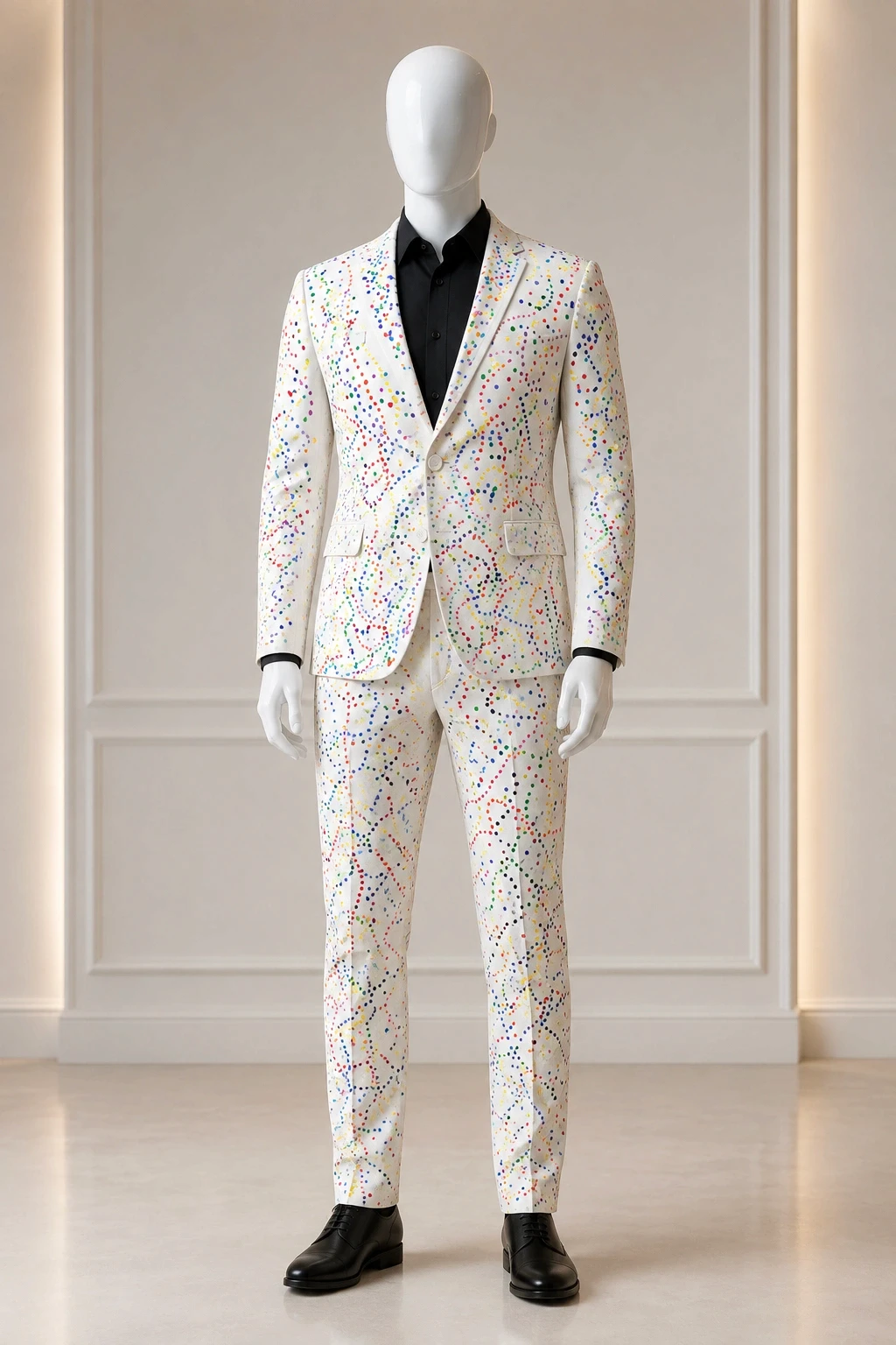 Close detail of El Lienzo Vivo, a hand-painted Marzelest suit.