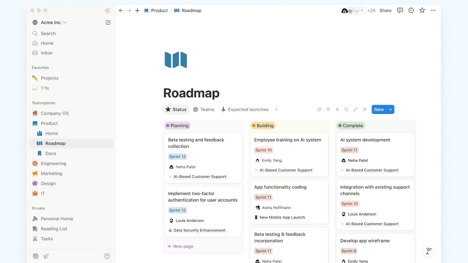 Notion's integrated project tracking roadmap