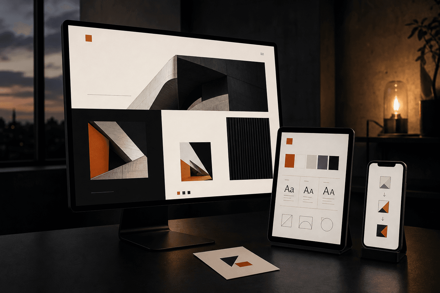 Website, tablet and mobile screens showing a coherent digital brand system