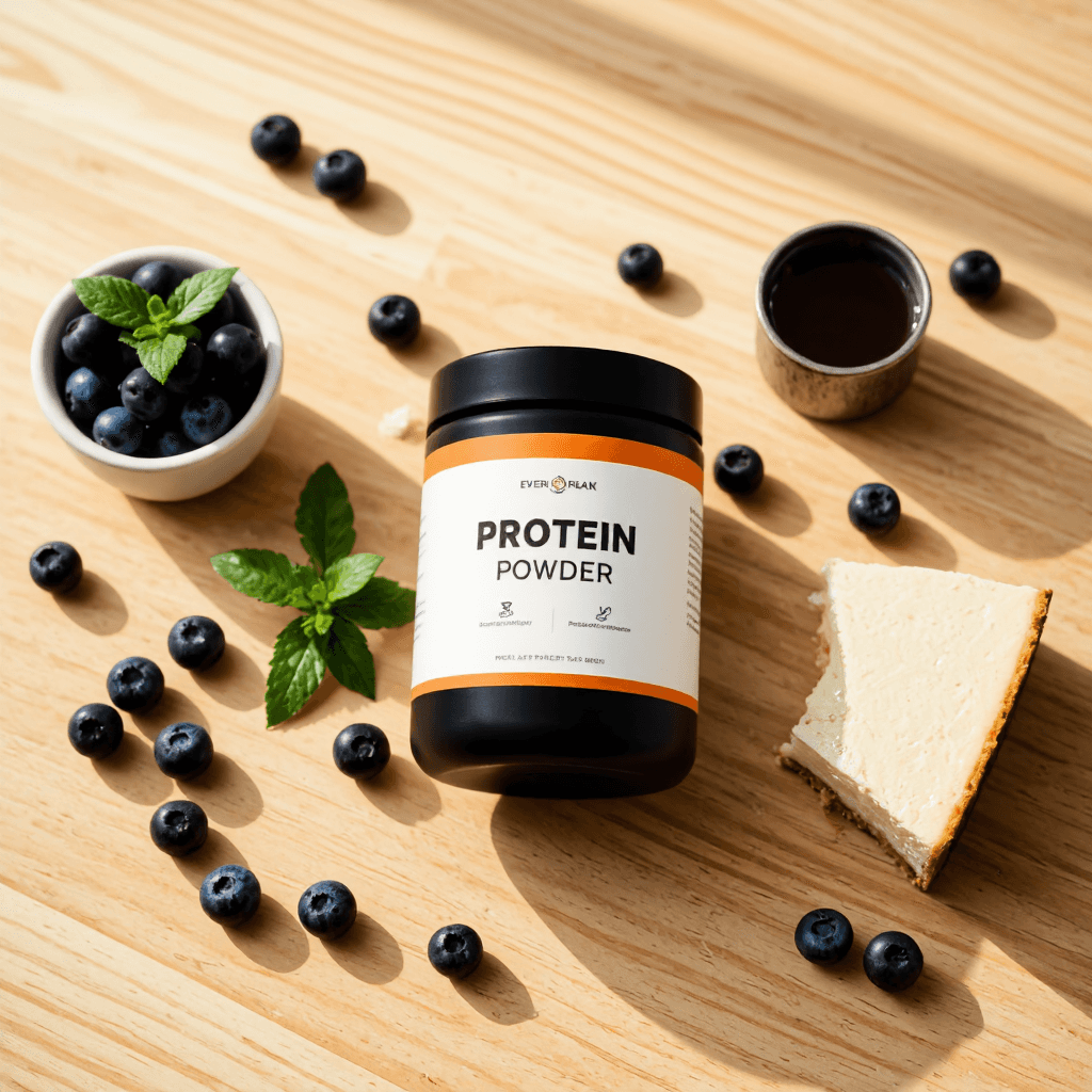 product photography of container of protein powder