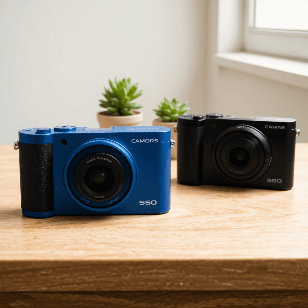 product photography of a pair of compact digital cameras