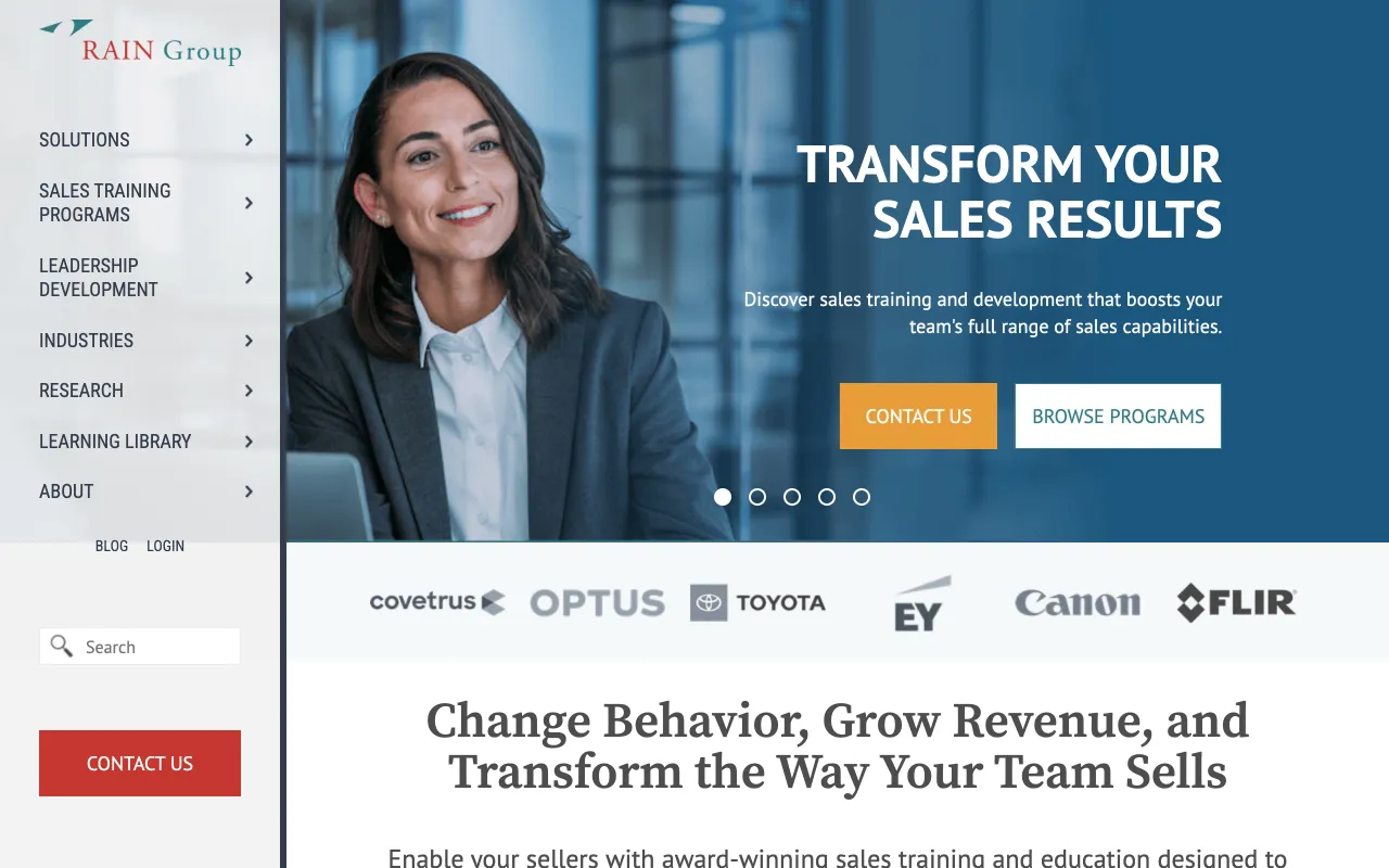 RAIN Group homepage, award-winning sales training and behavior change
