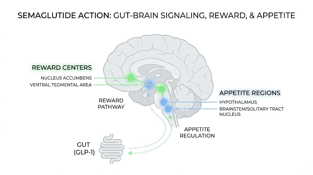 How semaglutide affects brain appetite centers and reward pathways