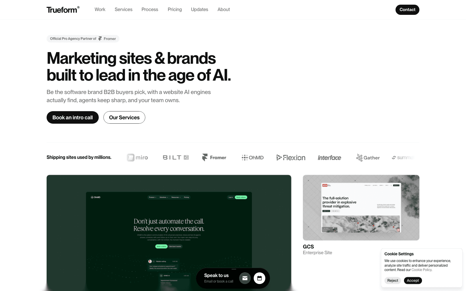 Trueform website homepage