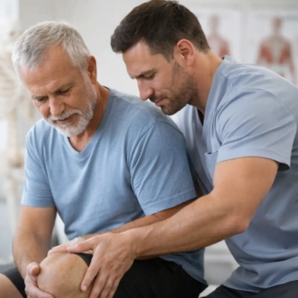 Chiropractor examining a male patient with shoulder pain during a treatment assessment in Draper, Utah