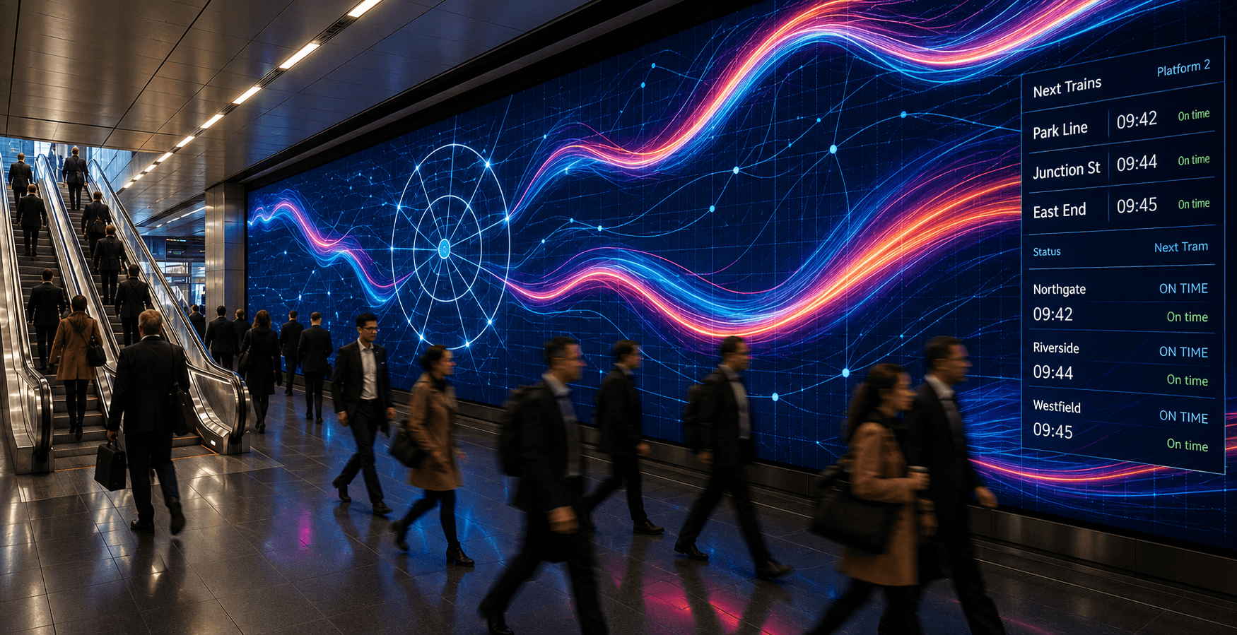 Everglow airport digital signage display guiding passengers through a modern terminal