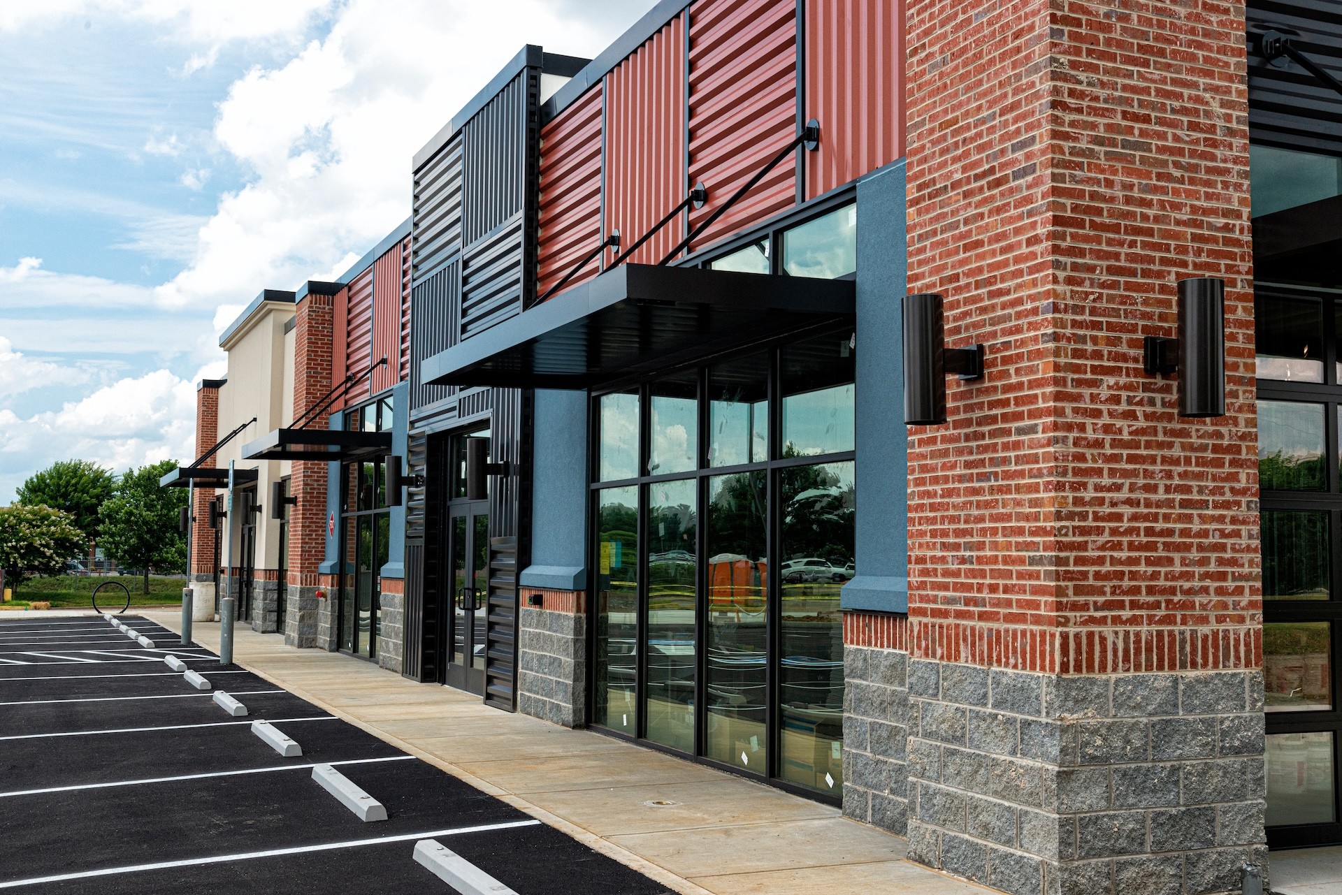 Vacant storefronts in a strip mall