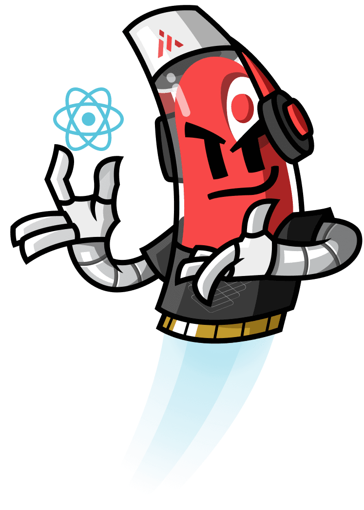 Flow, the MagmaLabs mascot, holding the React logo
