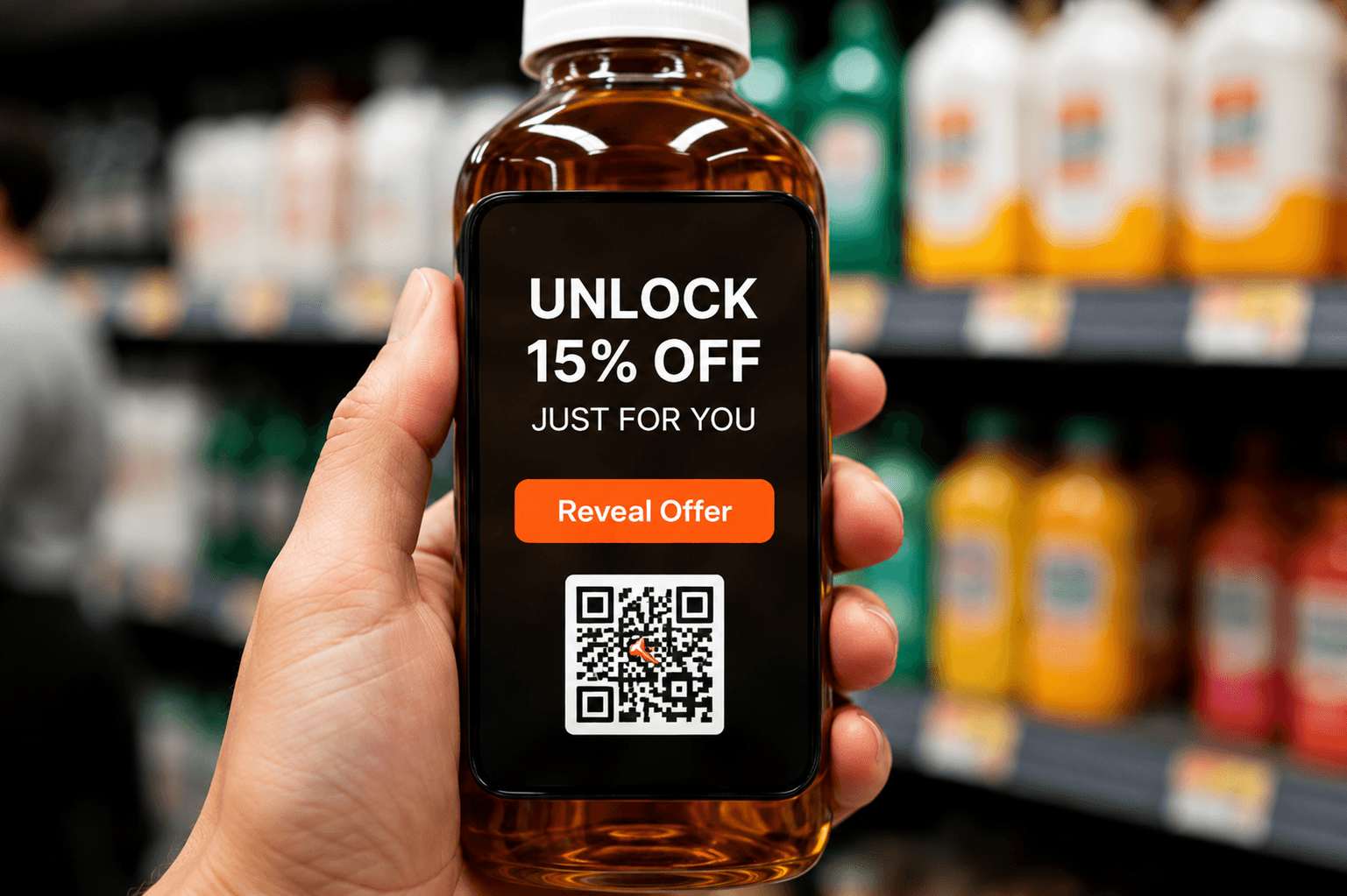 Shopper scanning a product on a retail shelf