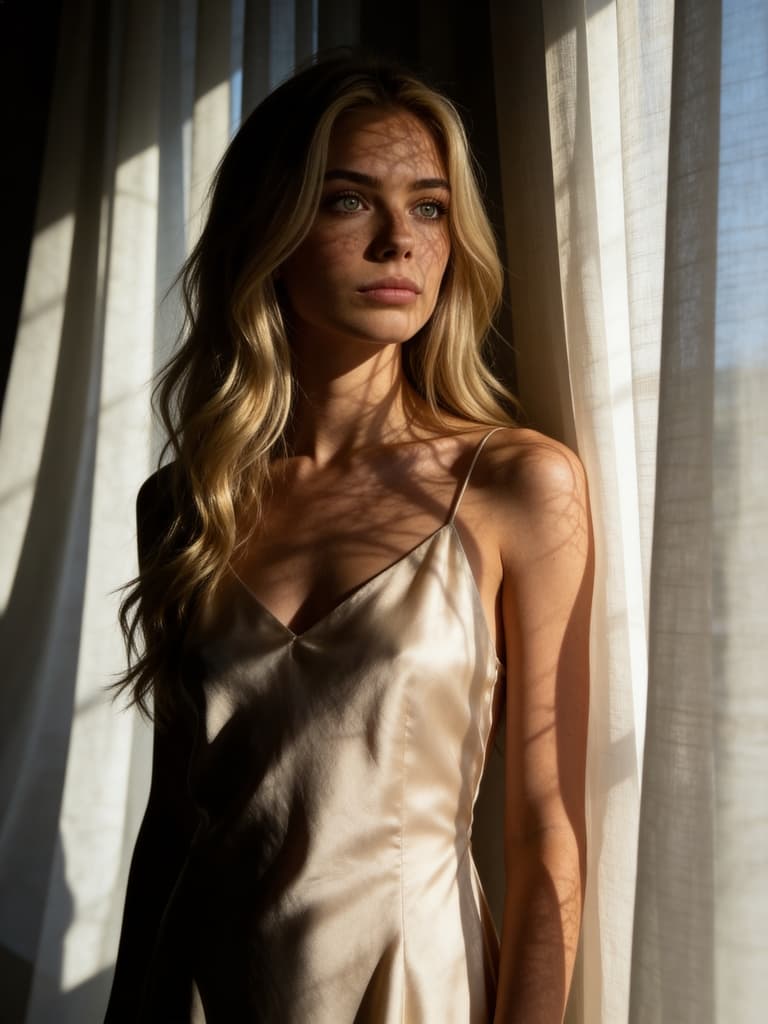 Seedream 4.5 aesthetic female portrait, cinematic indoor light