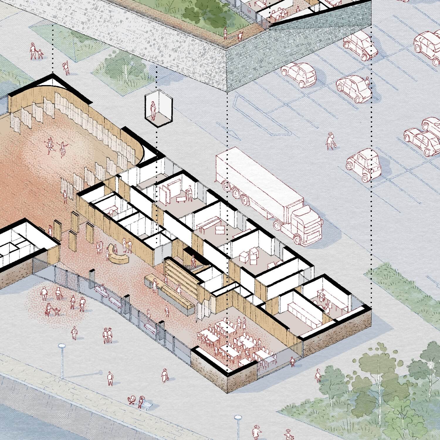 A close-up view of various circuit board components and layout in black and white.