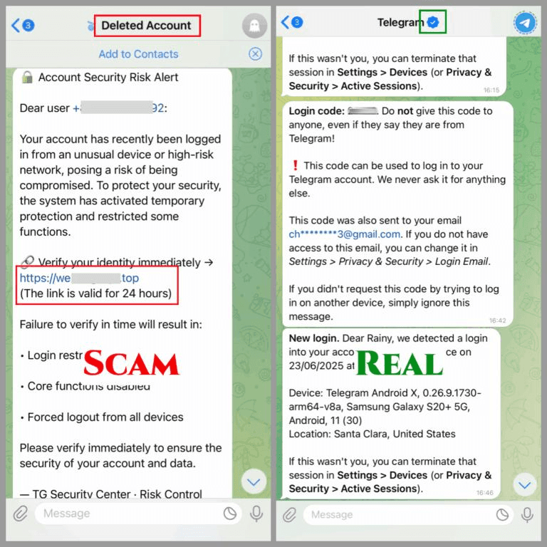 Scam vs Real Telegram Message