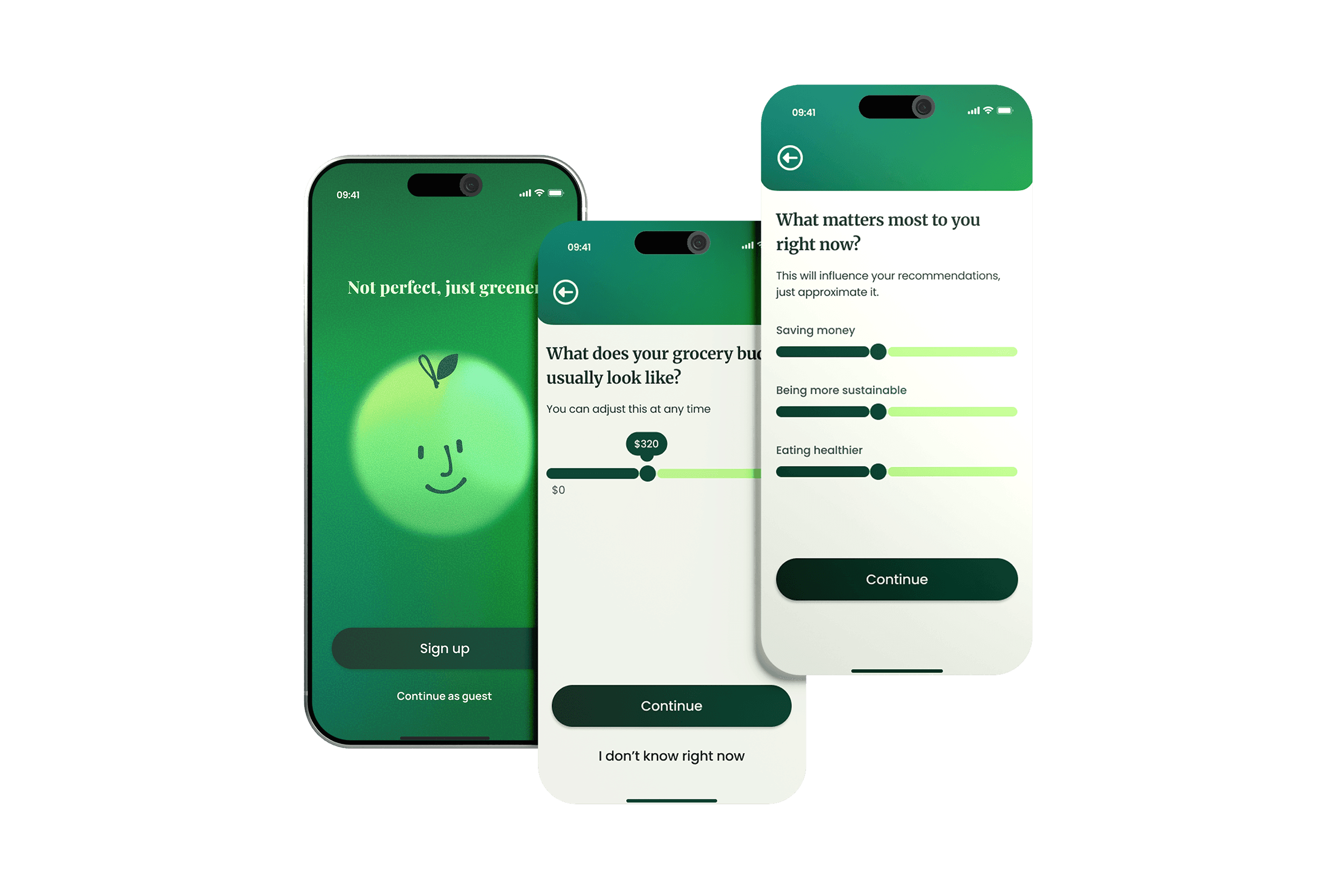 App onboarding screens with questions about user preferences.