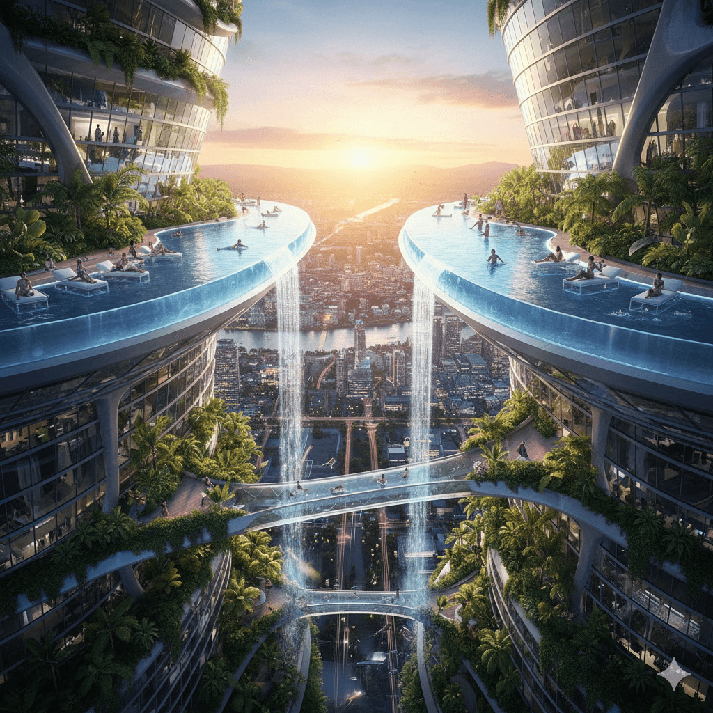 Luxury infinity pool and sky deck at an elite residential development in Thailand