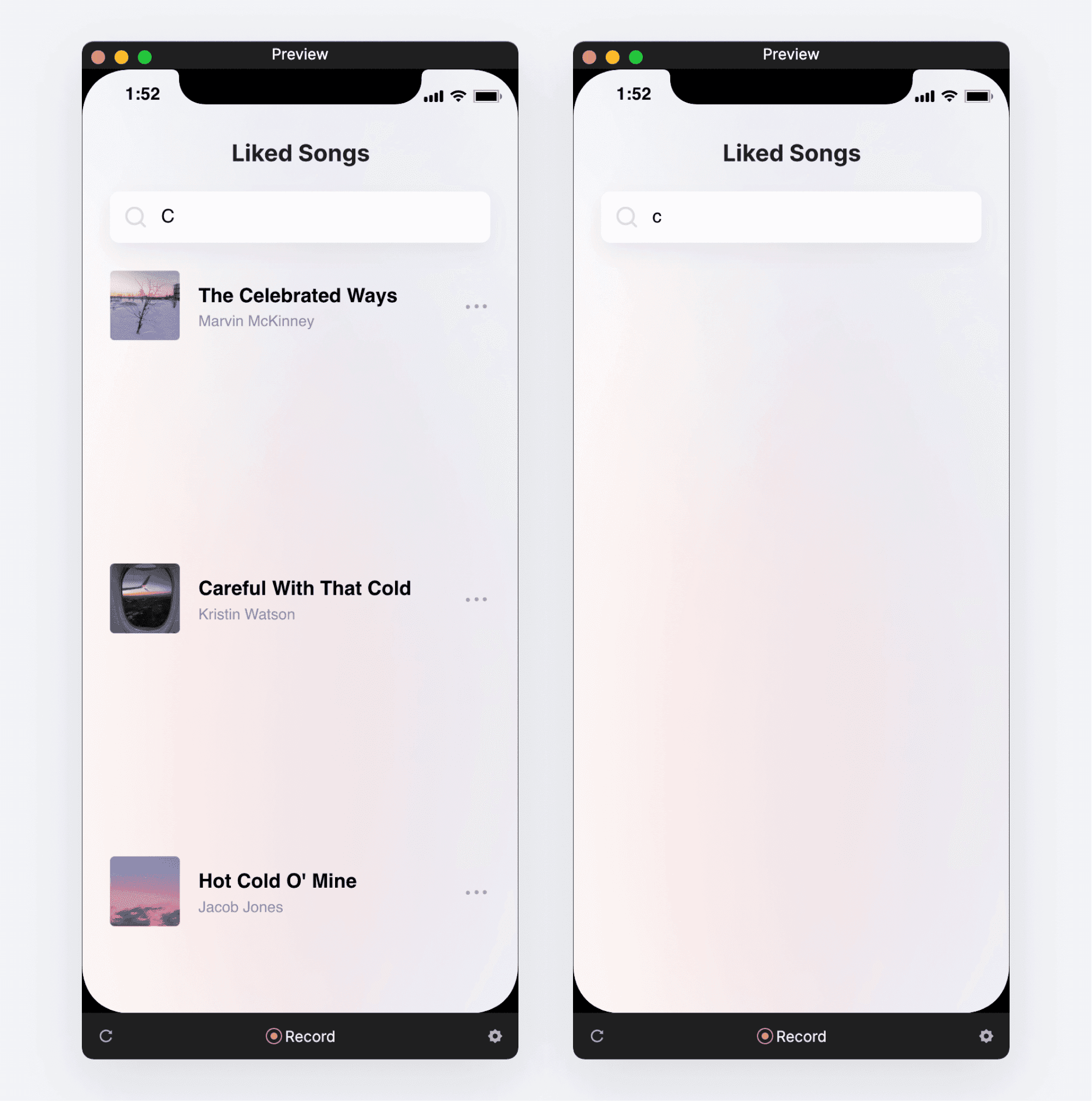 Search bar prototype shows different search results for lowercase and uppercase letters
