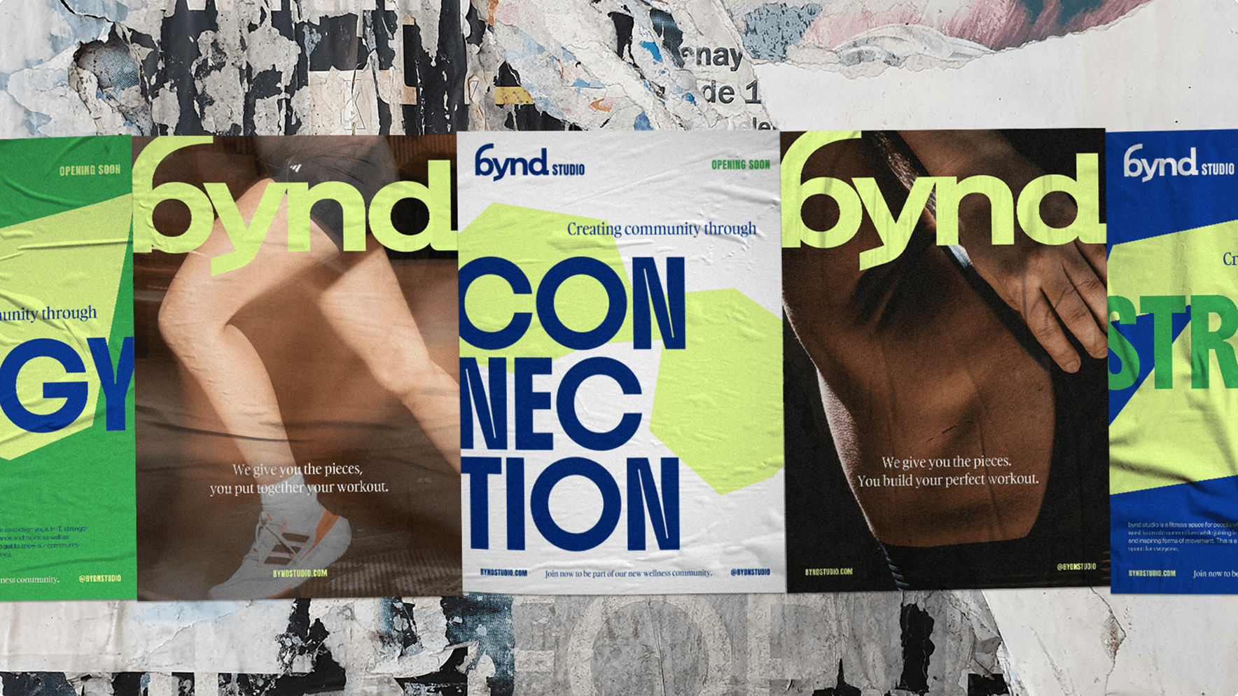 bynd poster ads glued to urban wall with graffiti