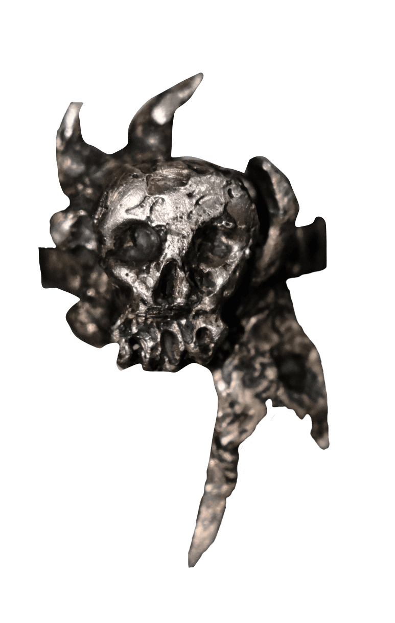 silver ring with uneven surface with scull motive