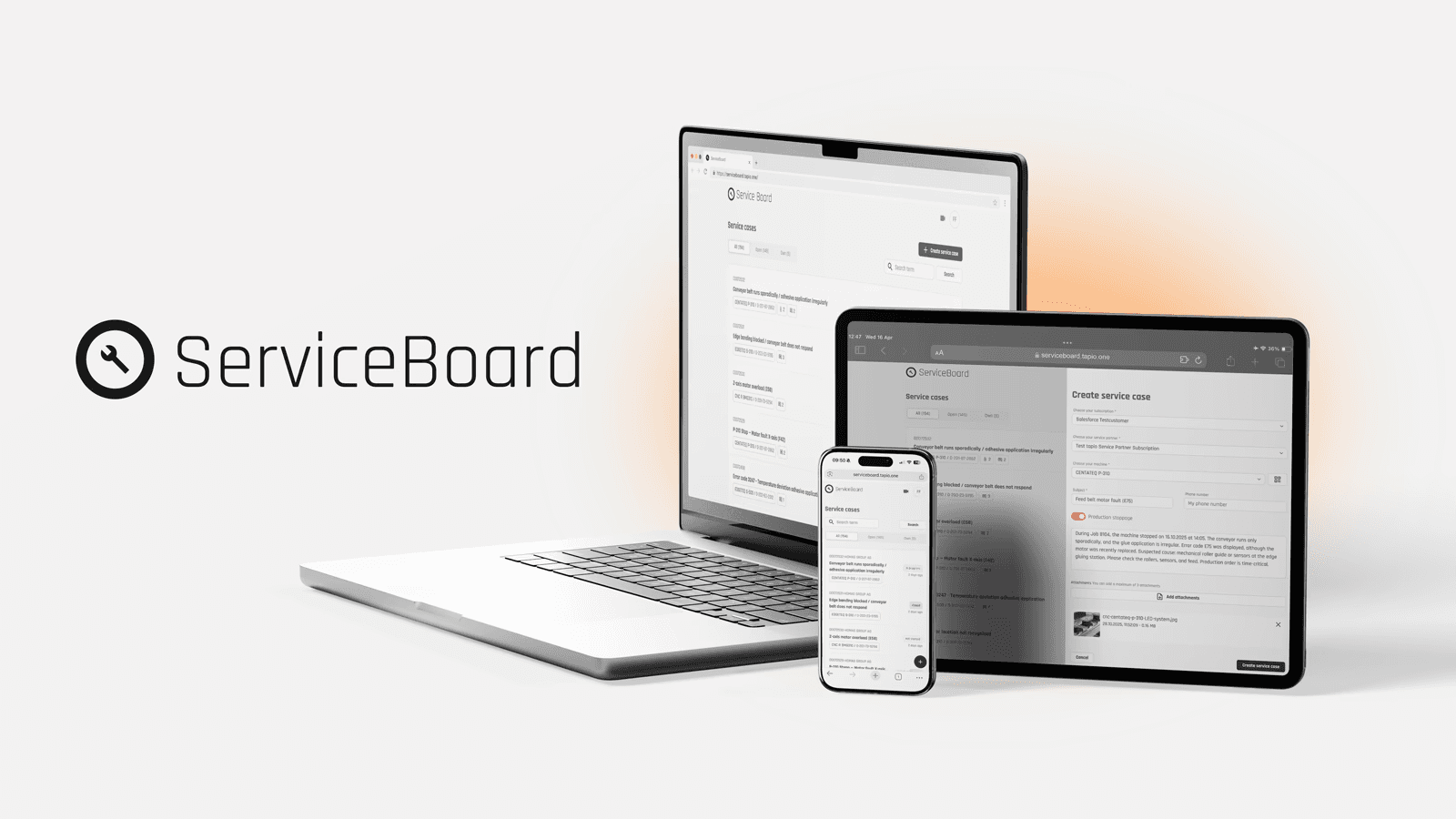 ServiceBoard auf einem Smartphone, Tablet und einem Laptop geöffnet