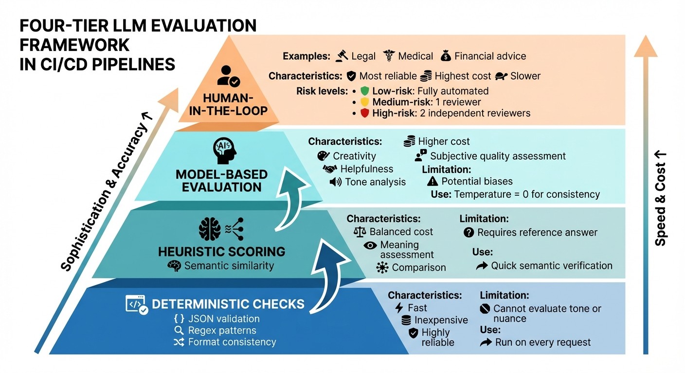 Layered LLM Evaluation Framework for CI/CD Pipelines
