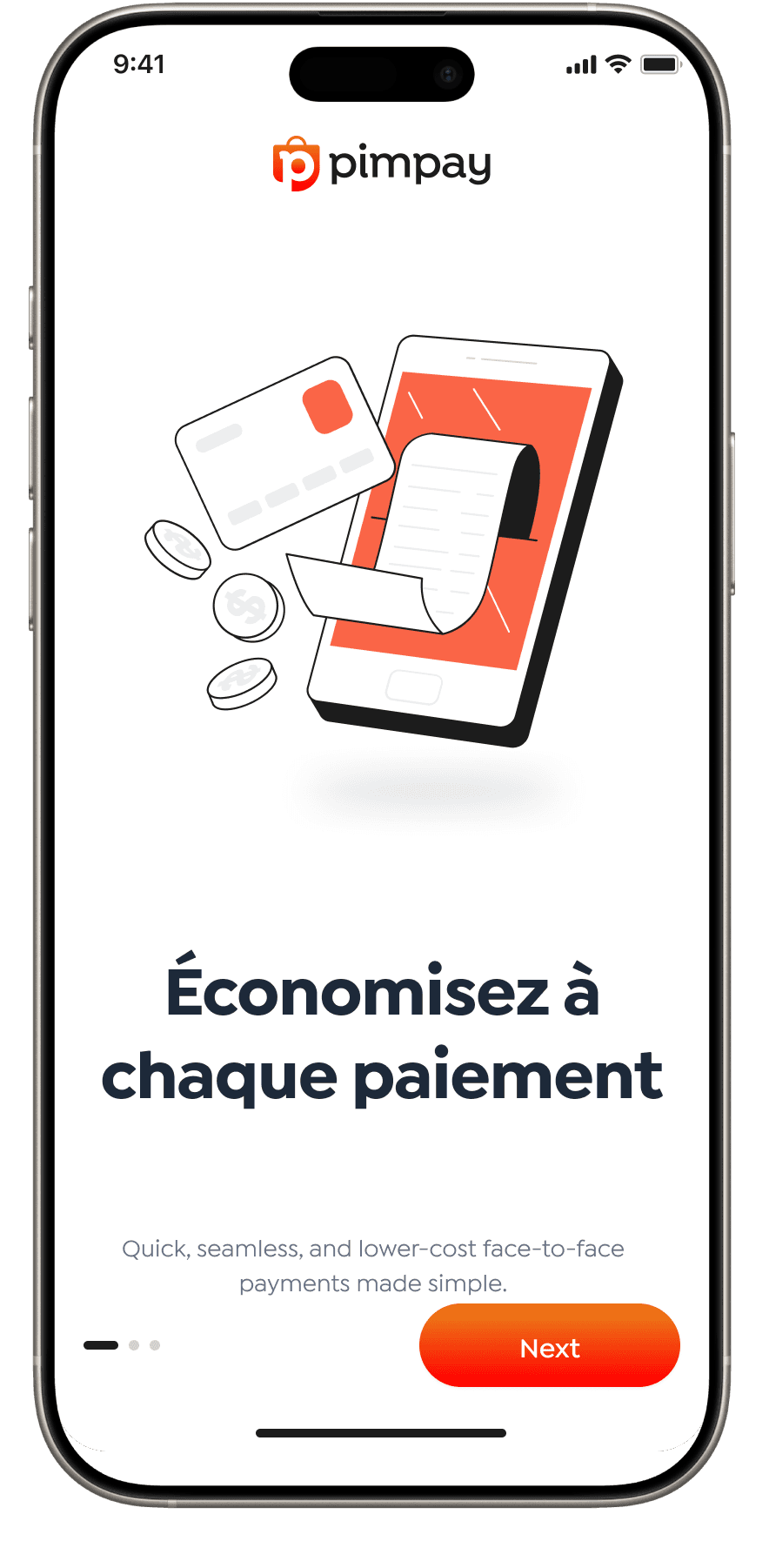 Bannière promotionnelle PimPay avec une illustration de téléphone et un texte incitant les commerçants à économiser sur les paiements plutôt qu'à enrichir les banques.