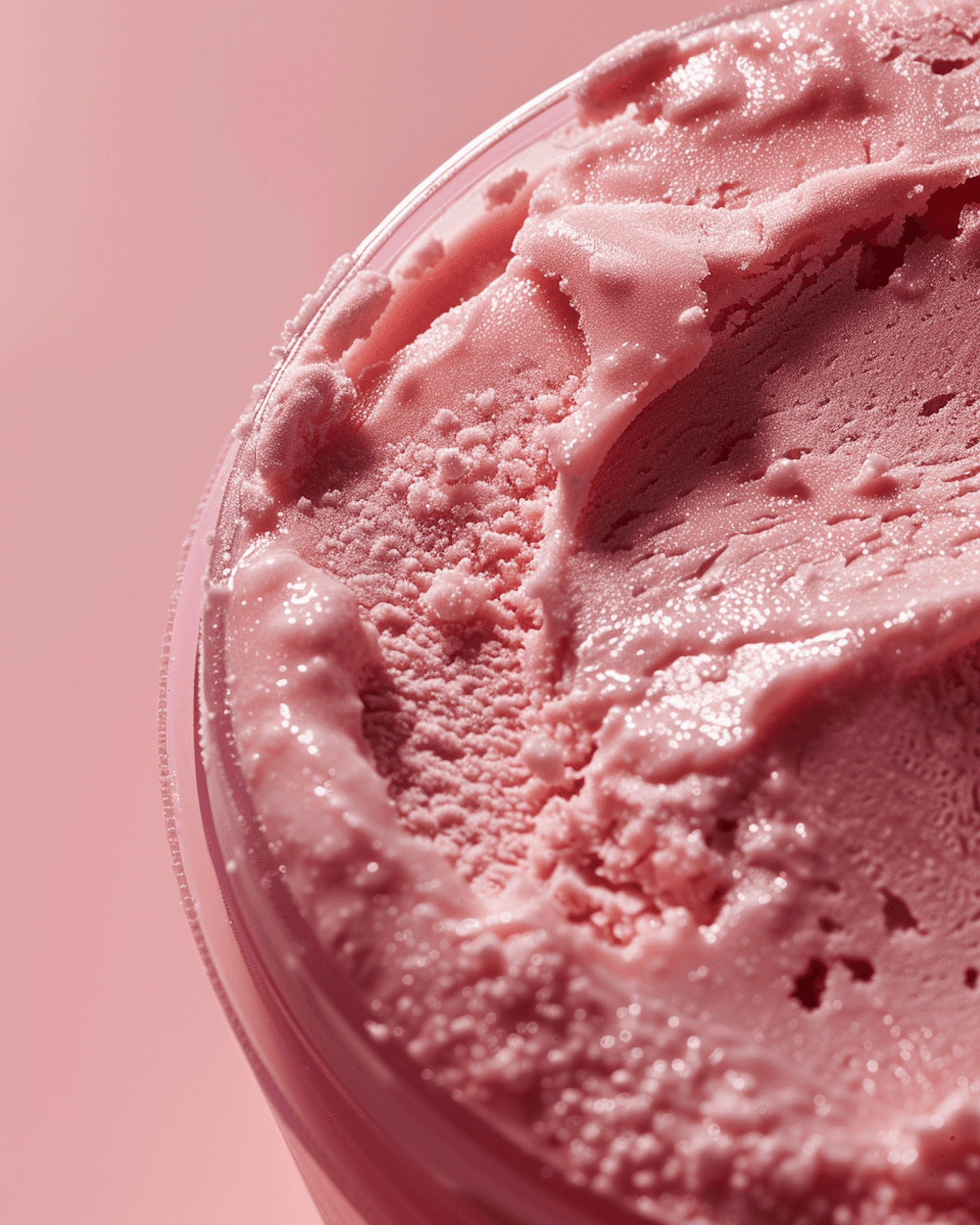 Macro shot of pink ice cream texture with creamy details