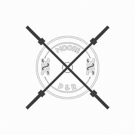 Moore P&R logomark - a circle with two barbells crossing as an X